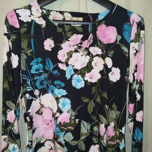 Alexa Rae Black Floral Knit Stretch Scoop Neck Top